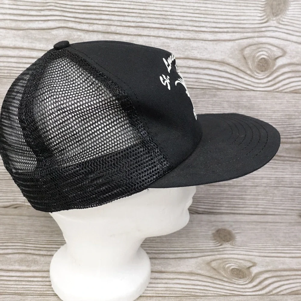 VINTAGE ANHEUSER BUSCH ST LOUIS BREWERY BLACK MESH SNAPBACK TRUCKER HAT USA MADE